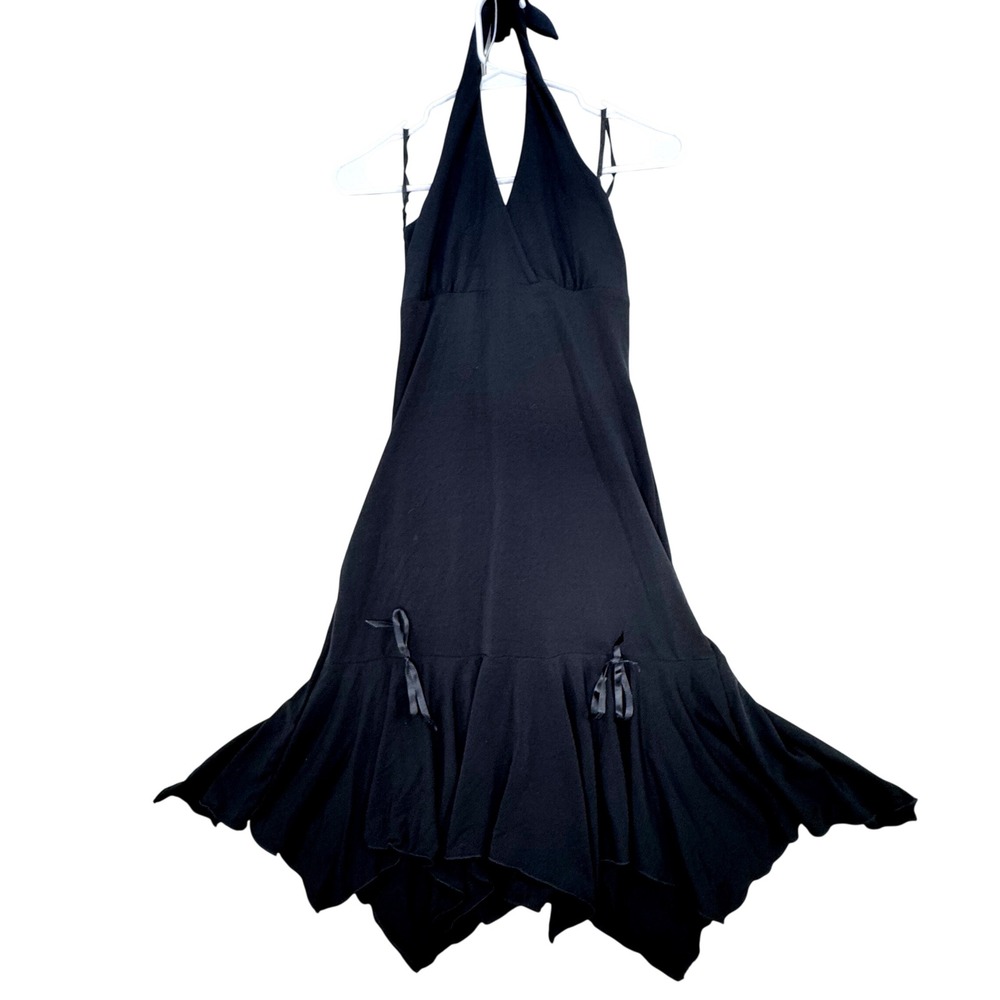 Trixxi Halter Dress Womens Medium Black Handkerchief Hem Y2K Goth Whimsigoth